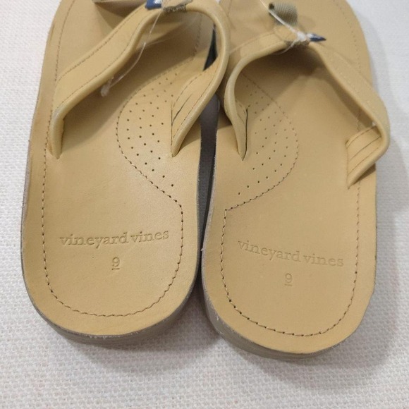 Vineyard Vines Mens Contoured Leather Flip Flops Natural Tan 9XNDIM Size 9 main image 4